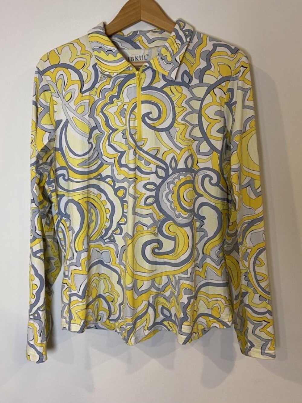 IBKUL Shirt 1/4 Zip Mesh Gray Yellow White Size Extra Large XL